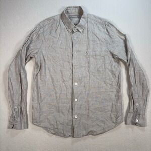Everlane Linen Shirt Mens S Light Gray Stripe Pocket Resort Vacation Button Down